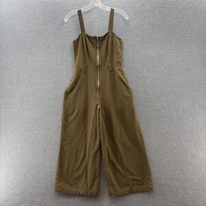 DIZZIRE Jumpsuit Womens Small Green Cotton Twill Zip Up Wide Leg Crop Pockets